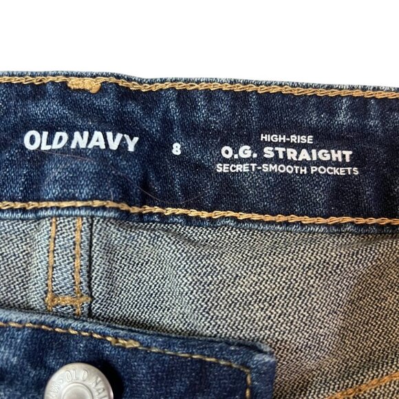 Old Navy Womens High-Rise O.G. Straight Secret-Smooth Pocket Distressed Jeans 8 - Picture 7 of 11